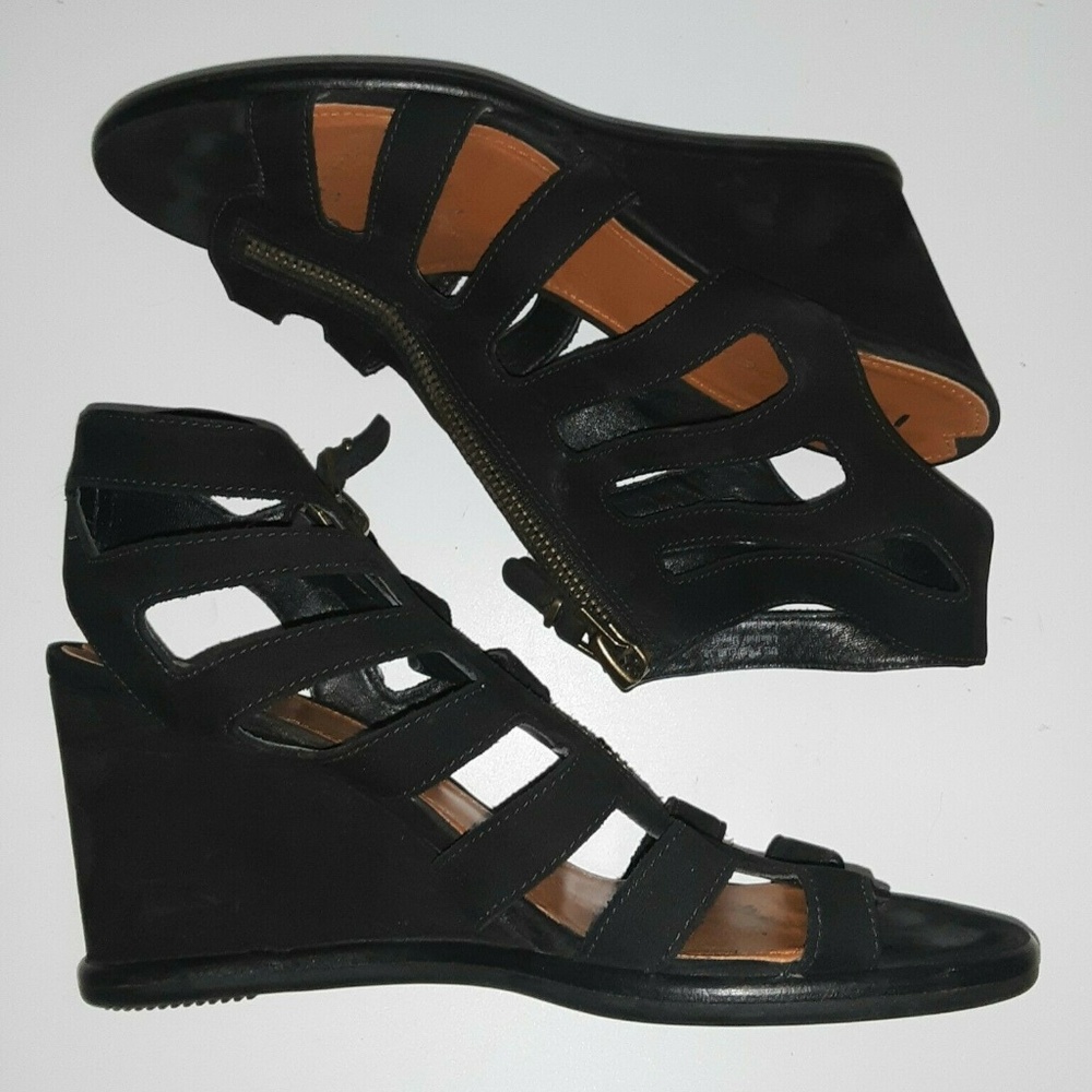 Via Spiga 7 Black Suede Gladiator Wedge Sandals